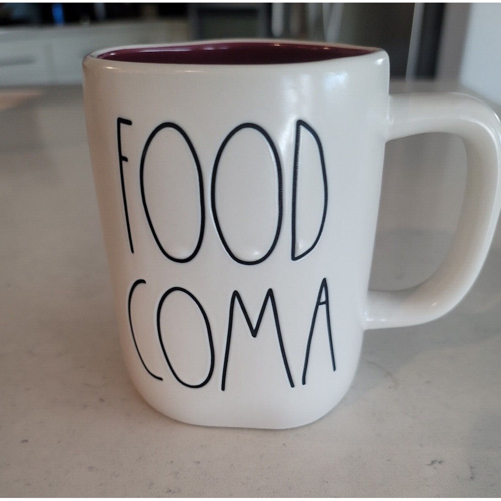 Rae dunn Artisan Collection "Food Coma"‎ mug red inside, white outside